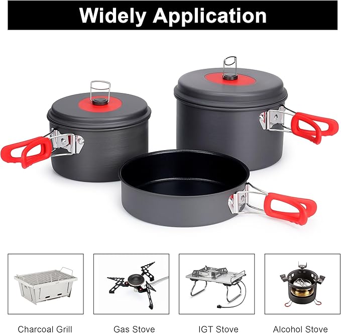 Alocs Camping Cookware Set Camping Gear, Compact Camping Pots and Pans Set, Durable Hard Alumina