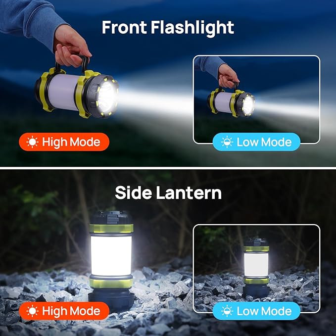 2 Pack LED Camping Lantern Flashlight Rechargeable, Consciot Portable Torch with 6 Light Modes
