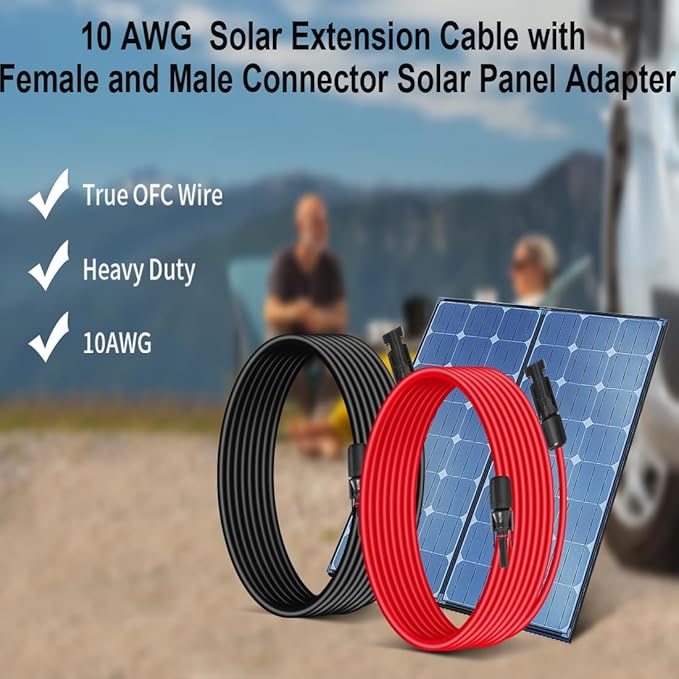 10AWG (6mm²) Solar Panel Extension Cable 100FT - Black & Red, Heavy Duty, Weather Resistant