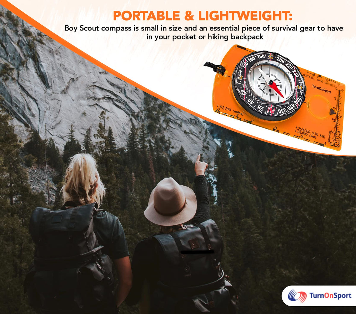 TurnOnSport Orienteering Compass - Orange - product view 5
