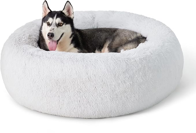 Bedsure Calming Dog Bed for Large Dogs - Donut Washable Large Pet Bed, 36 inches Anti-Slip Round