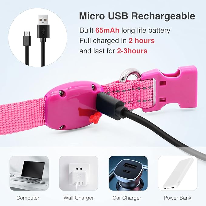 YFbrite Light up Dog Collars for Night Walking, Rechargeable LED Cat Collar, Comfortable Adjustable