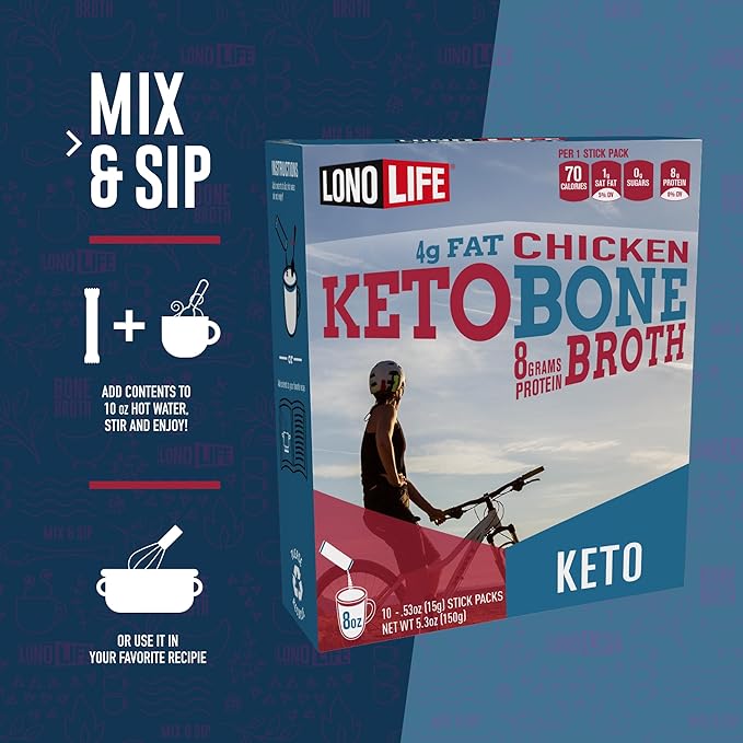 LonoLife Keto Chicken Bone Broth Powder Mix | 10g Protein | Collagen-Rich, Keto & Paleo Friendly |