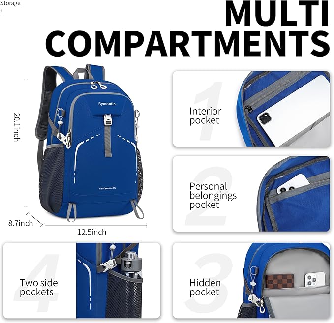 35L Lightweight Packable Backpack – Durable Foldable Daypack for Travel, Hiking, and Gym (Blue)
