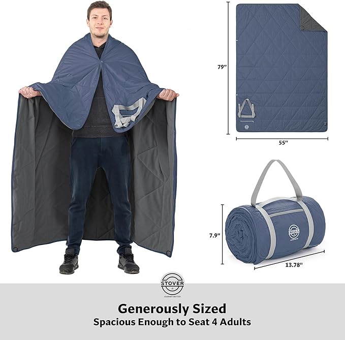 STOVER Waterproof Stadium Blanket – Portable Outdoor Camping Blanket for Travel, Picnics, or Sports