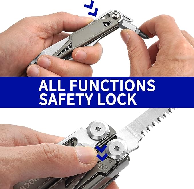 Multitool,19-in-1 Multitool Pliers with Titanium-plated Handle, Safety Locking, Lightweight EDC