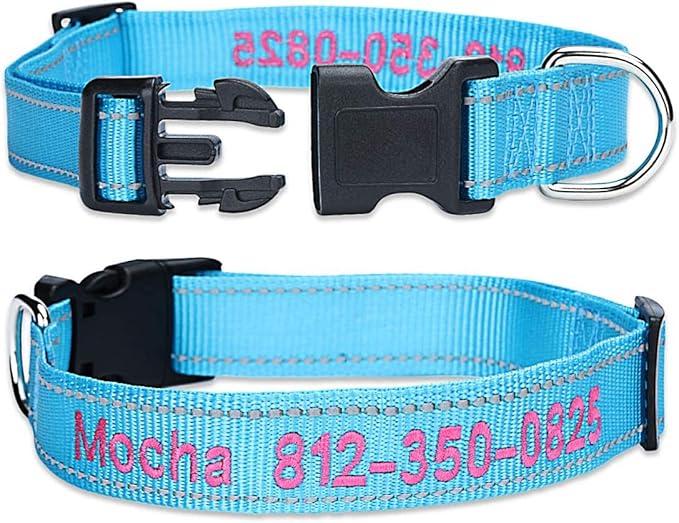 Personalized Dog Collar, Custom Embroidered Pet Name and Phone Number 4 Adjustable Sizes X-Small