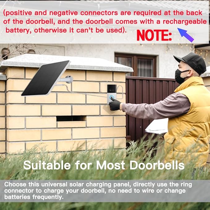 Solar Panel for Ring Doorbell, 5W Solar Panel Camera Charger Cable Compatible with Ring Video
