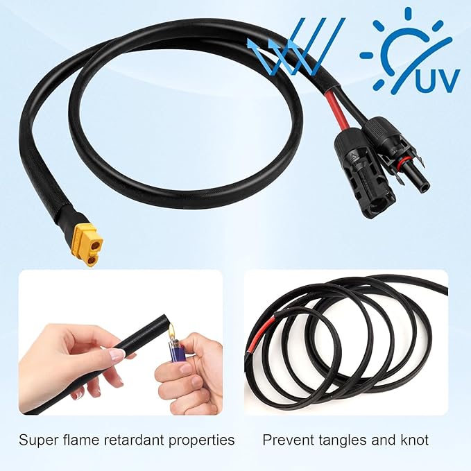 Solar to XT60 Cable 10AWG 50FT Solar Connector to XT60 Adapter Cable for Solar Panel to Battery RV