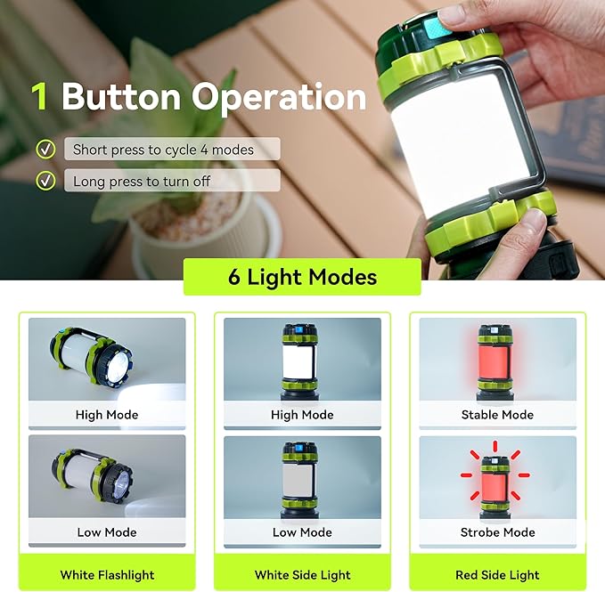 AlpsWolf Camping Flashlight, 6 Modes Camping Lantern Rechargeable LED Lantern for Power Outage