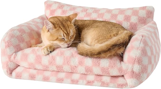 Hollypet Cat Bed Fluffy Plush Mutifuctional Double-Layer Soft Pet Couch Orthopedic Sofa Nest Beds