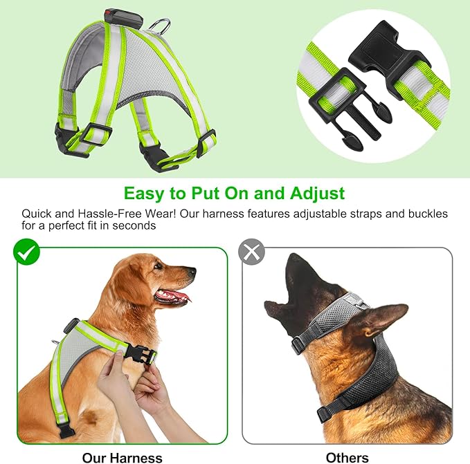 Visinite LED Dog Harness, USB Rechargeable Light Up Dog Vest, 2 Illuminate Modes Glow in The Dark