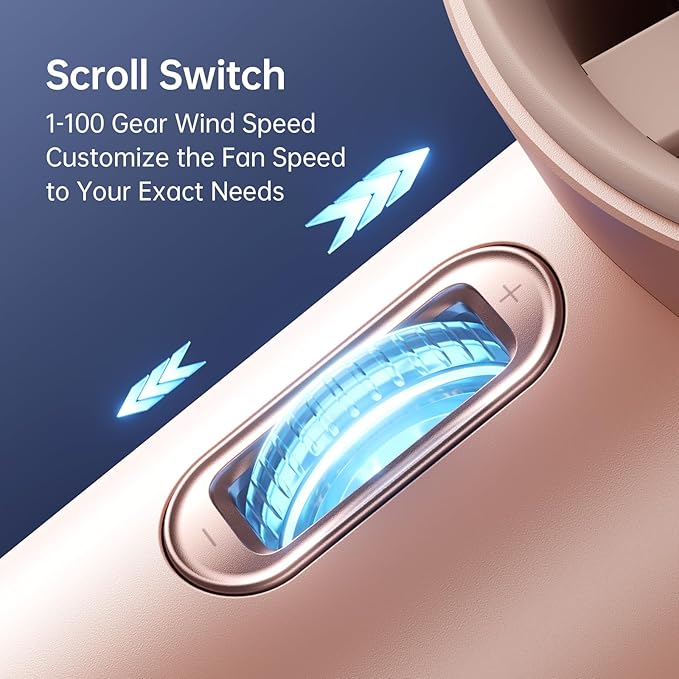 JISULIFE Portable Handheld Fan, Speed(1-100) Adjustable Turbo Mini and 3600mAh Battery Rechargeable