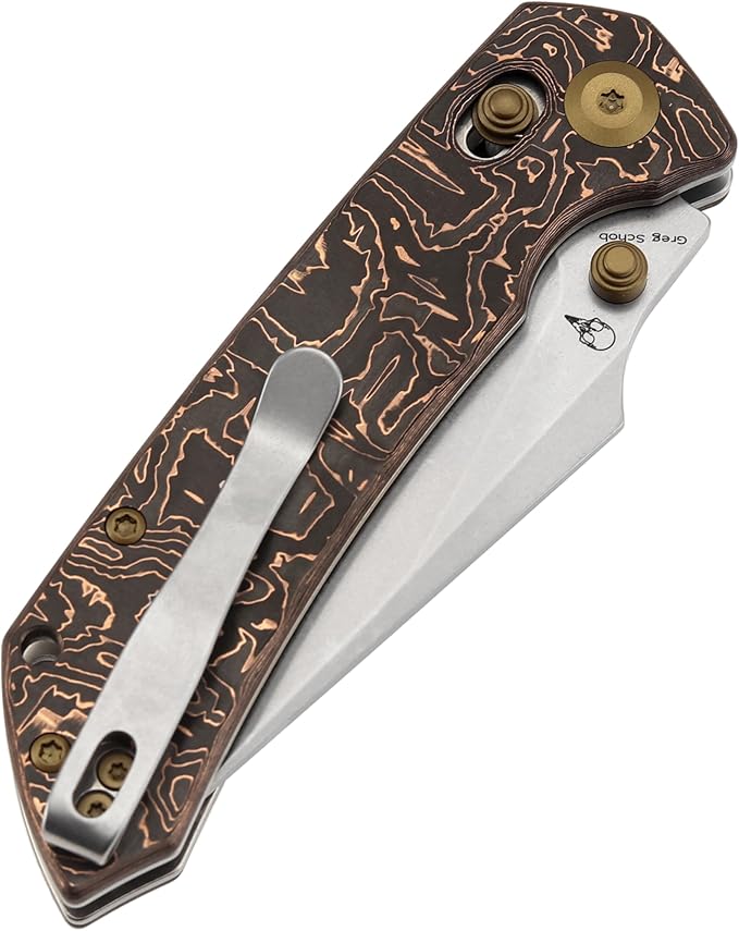 KANSEPT Fenrir Pocket Knife,3.48'' Stonewashed CPM S35VN Harpoon Sharp Blade,Copper Carbon Fiber
