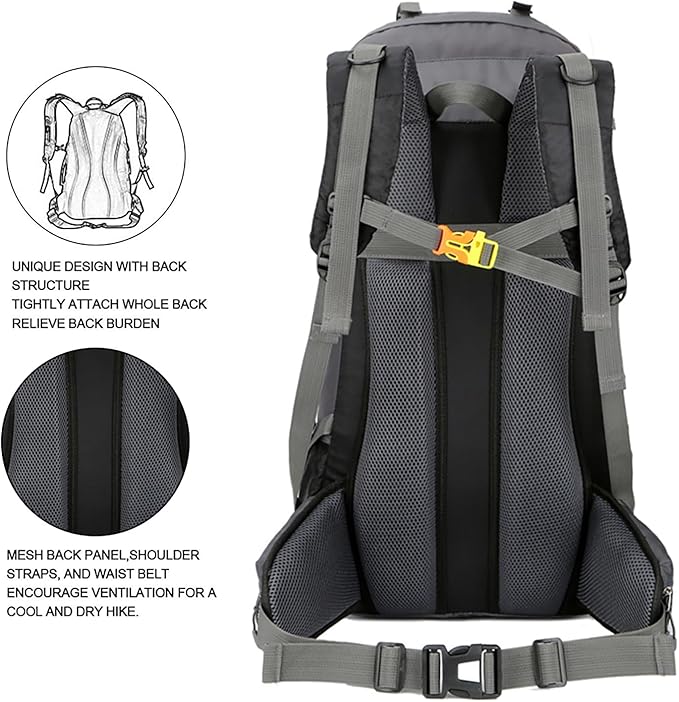 Bseash 60L Waterproof Hiking Camping Backpack with Rain Cover, Large Outdoor Sport Travel Daypack
