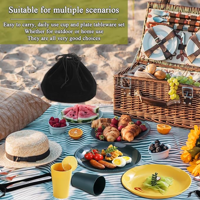 Evanda Camping Cutlery Set, Reusable Light Weight Mug, Plate and Stainless Steel Cutlery Set with