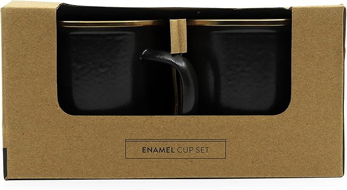 Barebones Enamel Cup Set- Enamel Coffee Mugs Set of 2 16-oz - Stainless Steel Rim Camping Mug for
