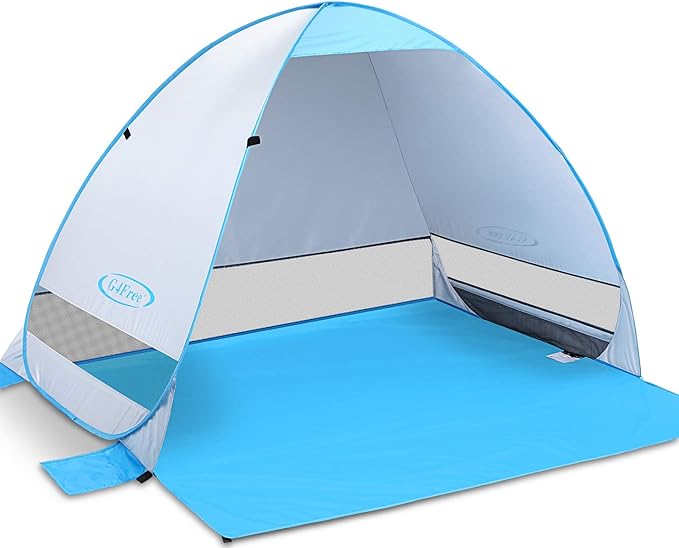 G4Free Large Pop up Beach Tent for 3-4 Person, UPF 50+ Automatic Sun Shelter Canopy Portable