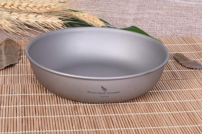 iBasingo Titanium Pan Dish Plate with Carry Mesh Bag Ultralight for Outdoor Camping Tableware
