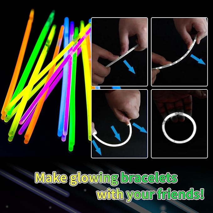 200 Pack 8'' Glow Sticks Bulk Party Favors White Light Up Sticks with Connectors Neon Glow in the