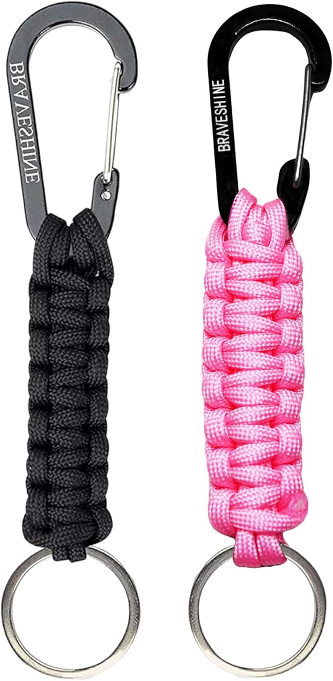 BRAVESHINE Paracord Keychain Carabiner Clip, D Ring Lanyard Hanger Stroller Hook for Water Bottle
