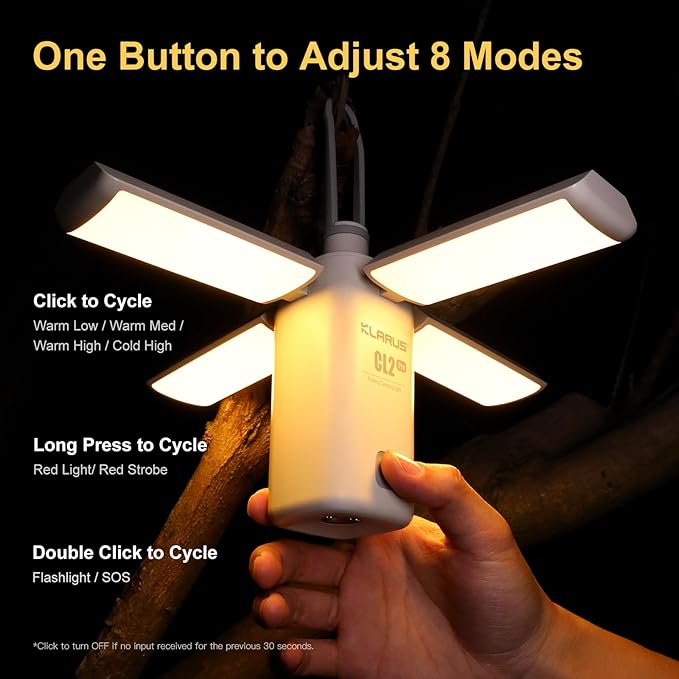 KLARUS CL2 Rechargeable Camping Lantern, 750LM 7 Light Modes Waterproof Foldable Tent Light with