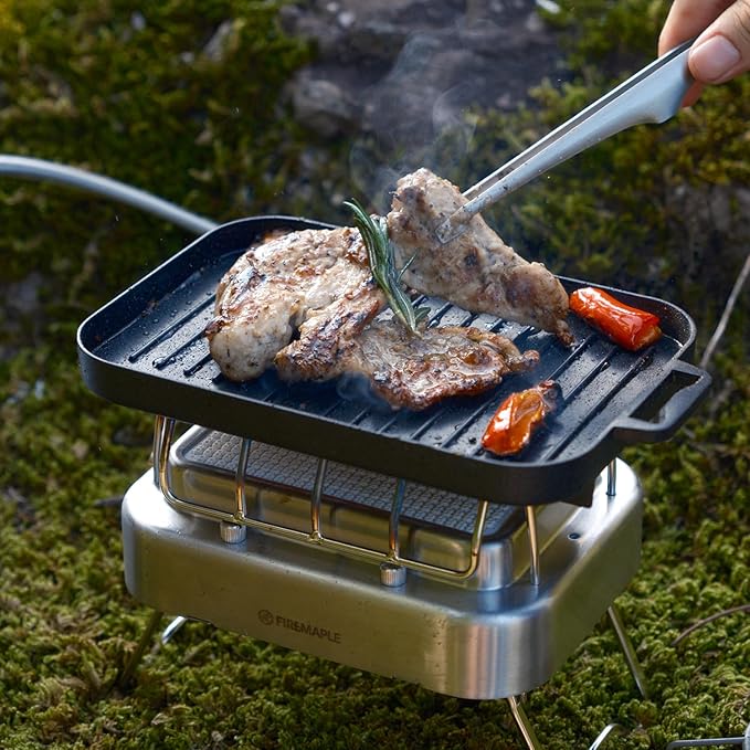 Fire Maple Compact Aluminium Alloy Mini Griddle Set with Stainless Steel Tongs - Portable Heating