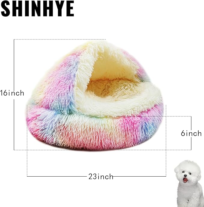 ShinHye Cat Bed Round Plush Fluffy Hooded Cat Bed Cave, Cozy for Indoor Cats or Small Dog beds