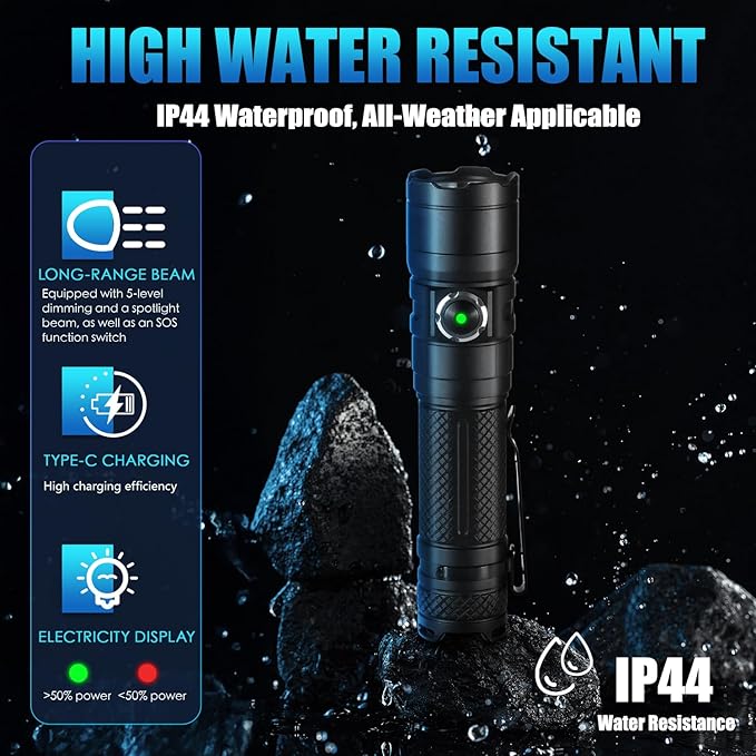 Tactical Flashlight with Holster for Duty Belt, 1300 High Lumen Police Flashlight - 6 Mode