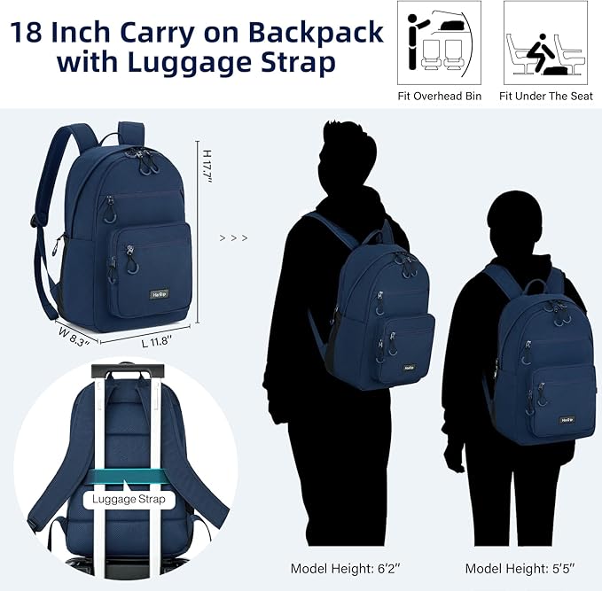Carry On Travel Backpack For Women, 18 Inch Water Resistant Large Backpack Lightweight Bookbag For