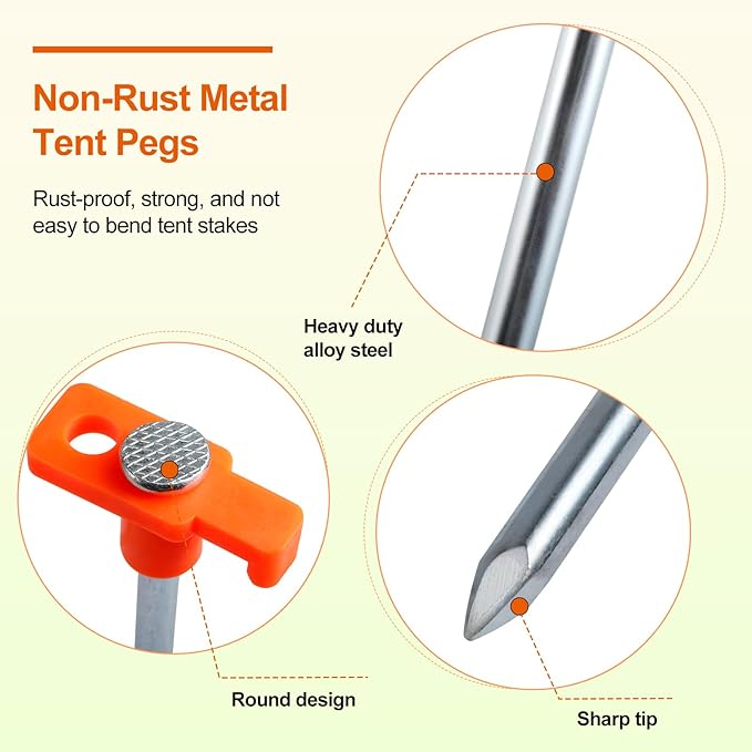 30 Pack Tent Stakes Heavy Duty,9.6 Inch Non-Rust Metal Tent Pegs,Ground Stakes Tent Spikes,Camping