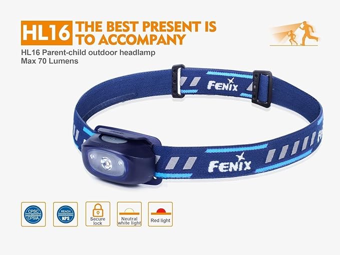Fenix HL16 70 Lumen LED Headlamp for camping/hiking kids/children with EdisonBright AA Alkaline