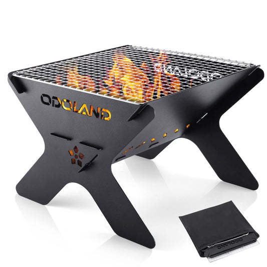 Odoland Camping Campfire Grill, Portable Folding Charcoal Grills, Backpacking BBQ Grill, Heavy Duty