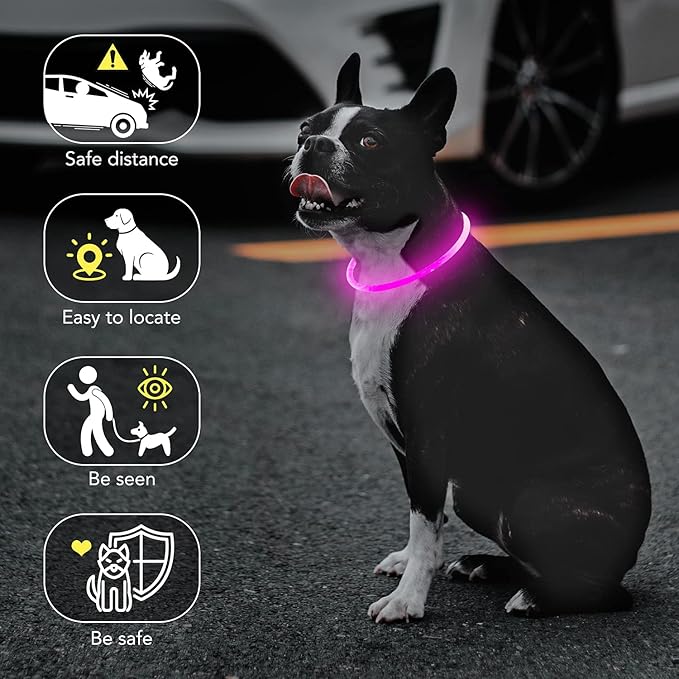 Colaseeme LED Dog Collar, Light Up Dog Collar 1 Count USB Rechargeable TPU Glow Safety Dog Necklace