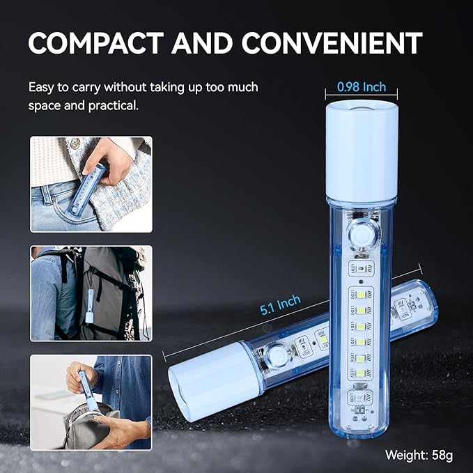 VAVOFO Blue LED Tactical Flashlight - USB-C Rechargeable, High Lumen, Fire-Resistant EDC Flashlight
