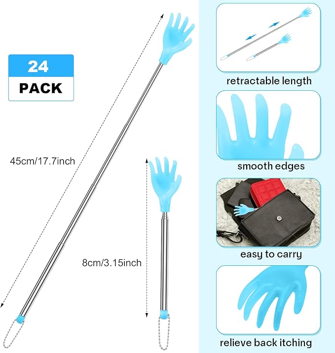 Tioncy 24 Pcs Extendable Back Scratcher Bulk Hand Shaped Retractable Scratcher Telescoping Massage