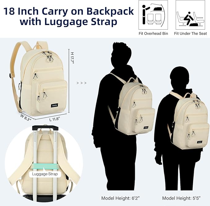 Carry On Travel Backpack For Women, 18 Inch Water Resistant Large Backpack Lightweight Bookbag For