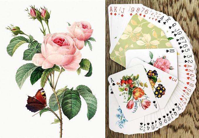 Flowers Roses Playing Cards (Poker Deck 54 Cards All Different) Vintage Graden Flowers Roses