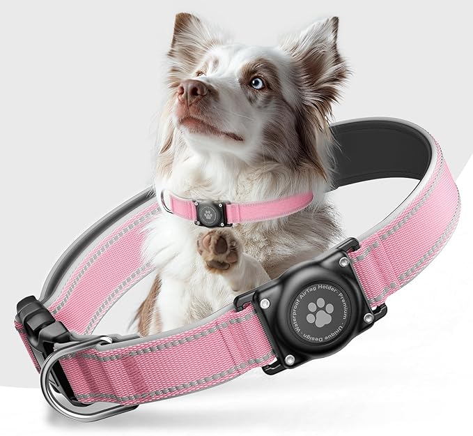 Airtag Dog Collar - 100% Waterproof AirTag Holder, Reflective, Soft Padded, Everlasting GPS Collar