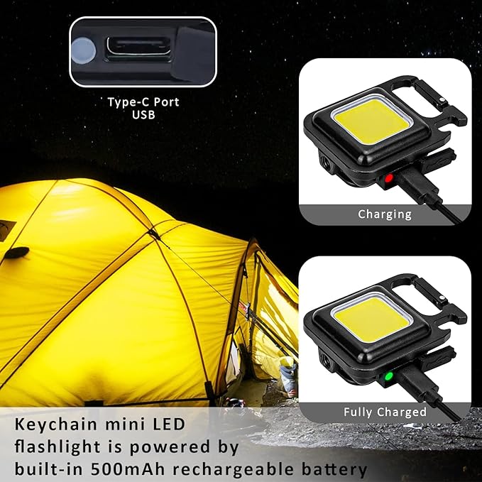 MAKDAK COB Rechargeable Keychain Flashlight 4Pack, High Lumen Super Bright LED Work Light with
