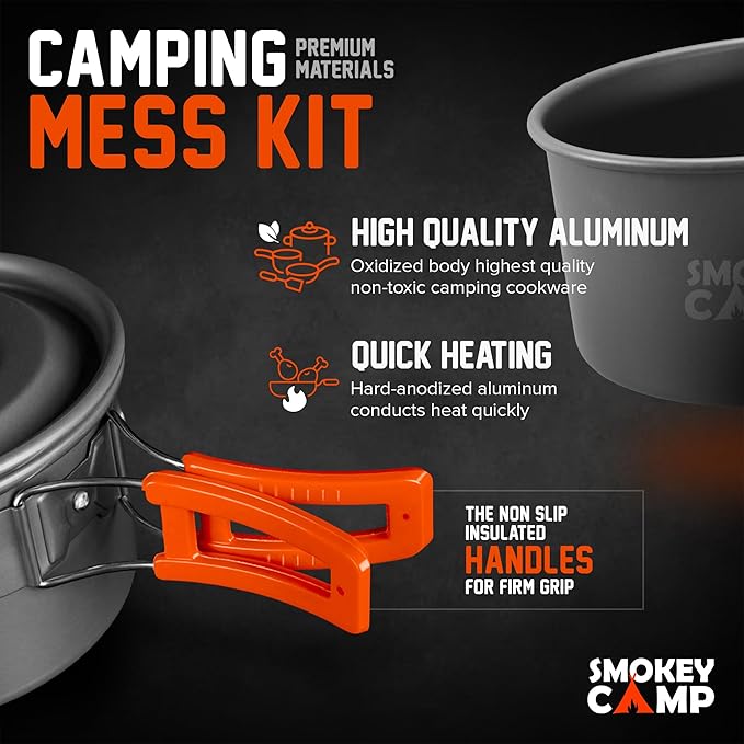Camping Cookware Mess Kit Set with Stove - Backpacking Camping Pots and Pans Set, All in One