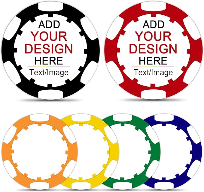 50-500Pcs Custom Clay Poker Chips,Heavy 11.5g, 8 Colors!Full Color Print Your Own Logo,Text or