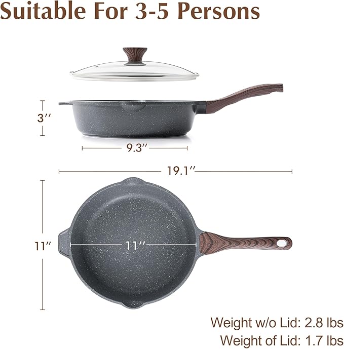 SENSARTE Nonstick Deep Frying Pan Skillet, 11-inch Saute Pan with Lid, Stay-cool Handle, Chef Pan