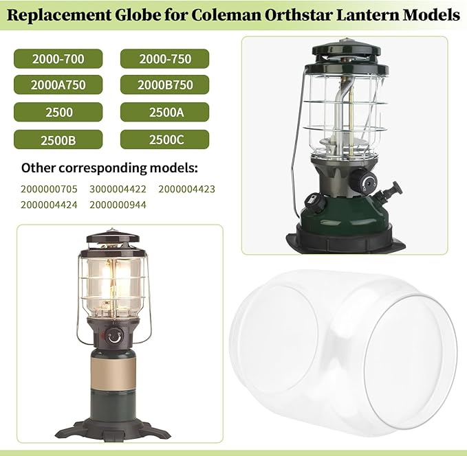 Clear Lantern Globe Compatible with Coleman Northstar Lanterns 2000/2500 2000-043C (Transparent)