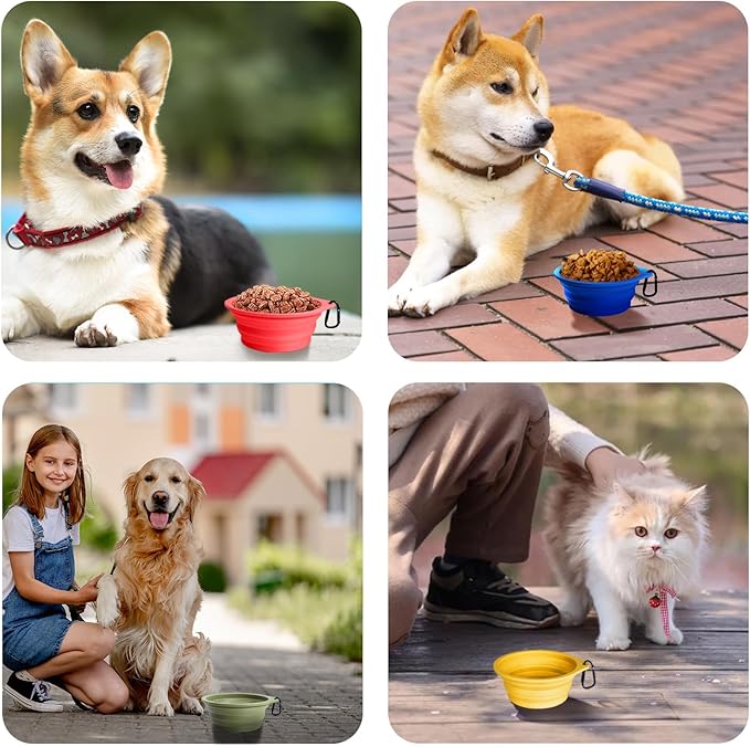 PetBonus 2-Pack Silicone Collapsible Dog Bowls, BPA Free Dishwasher Safe, Portable Foldable