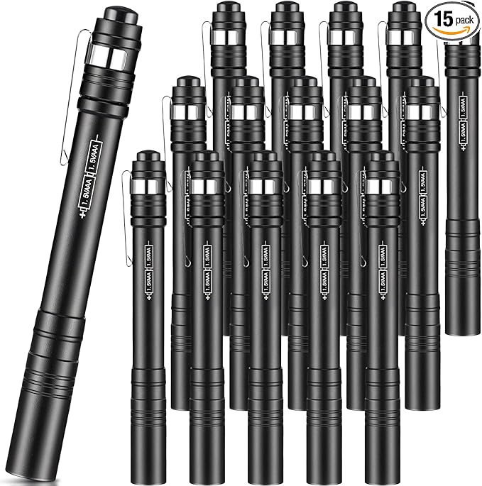15 Pack Mini Pen Flashlights Bulk LED Pen Lights Aluminum Pocket Flashlights with Clips Small