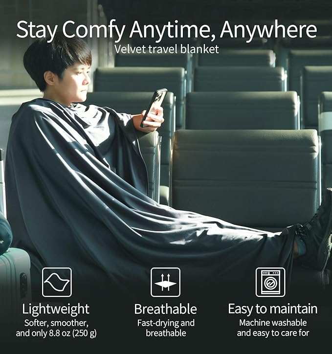 Travel Blanket Lightweight and Breathable, 67 x 48 in Soft Airplane Flight Blanket for Travelers