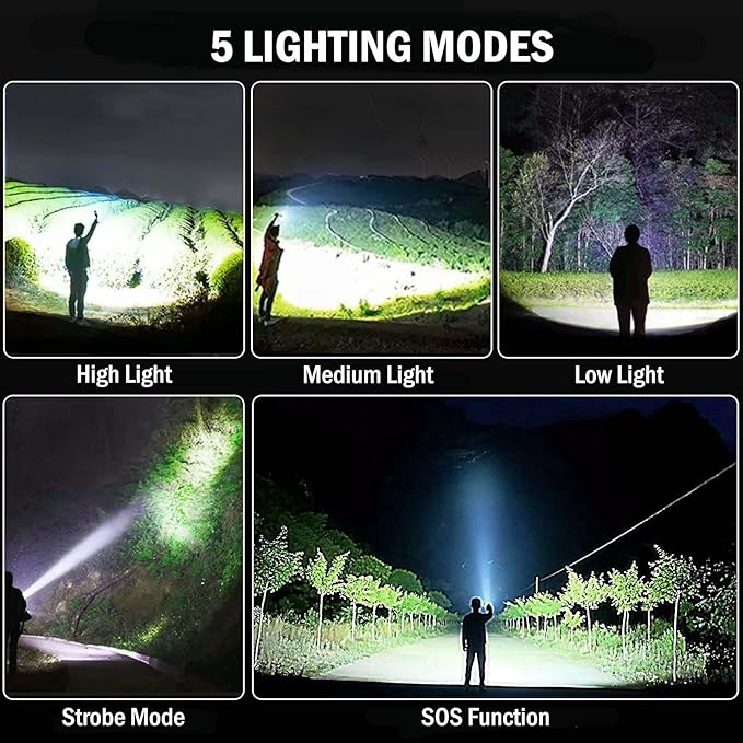 Led Flashlights High Lumens Rechargeable 2 Pack, 99000 Lumen Super Bright Fashlight with 5000ɱAh