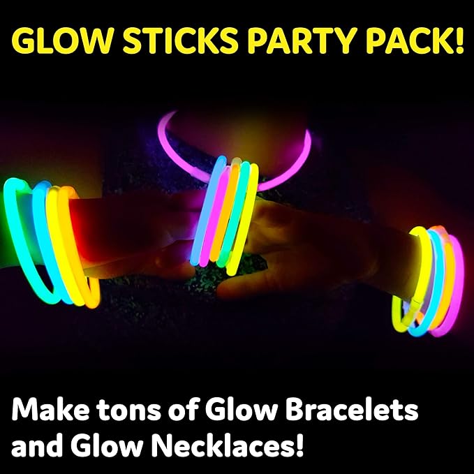 PartySticks Ultra Bright Glow Sticks Bulk Party Supplies 200 Pack - 8" Glow in the Dark Light Up