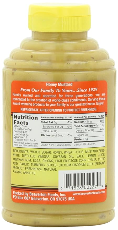 Beaver Sweet Honey Mustard, 13 Ounce Squeeze Bottle (Pack of 6)